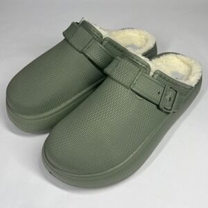 C&C California Fuzzy Lined Clogs Adjustable Buckle‎ Olive Green Size 7-8 Comfy
